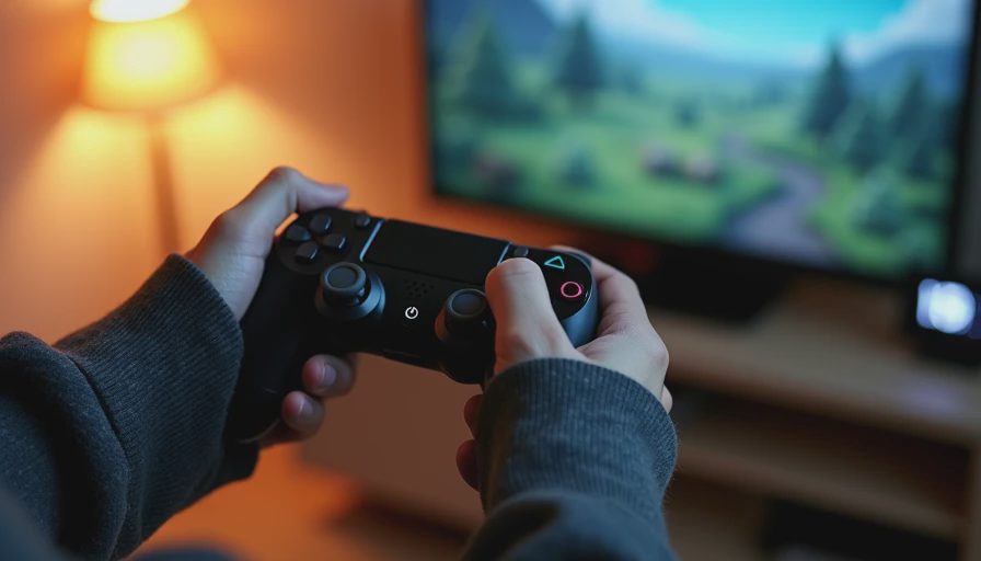 Hands holding a controller with a timer showing one hour in the background.